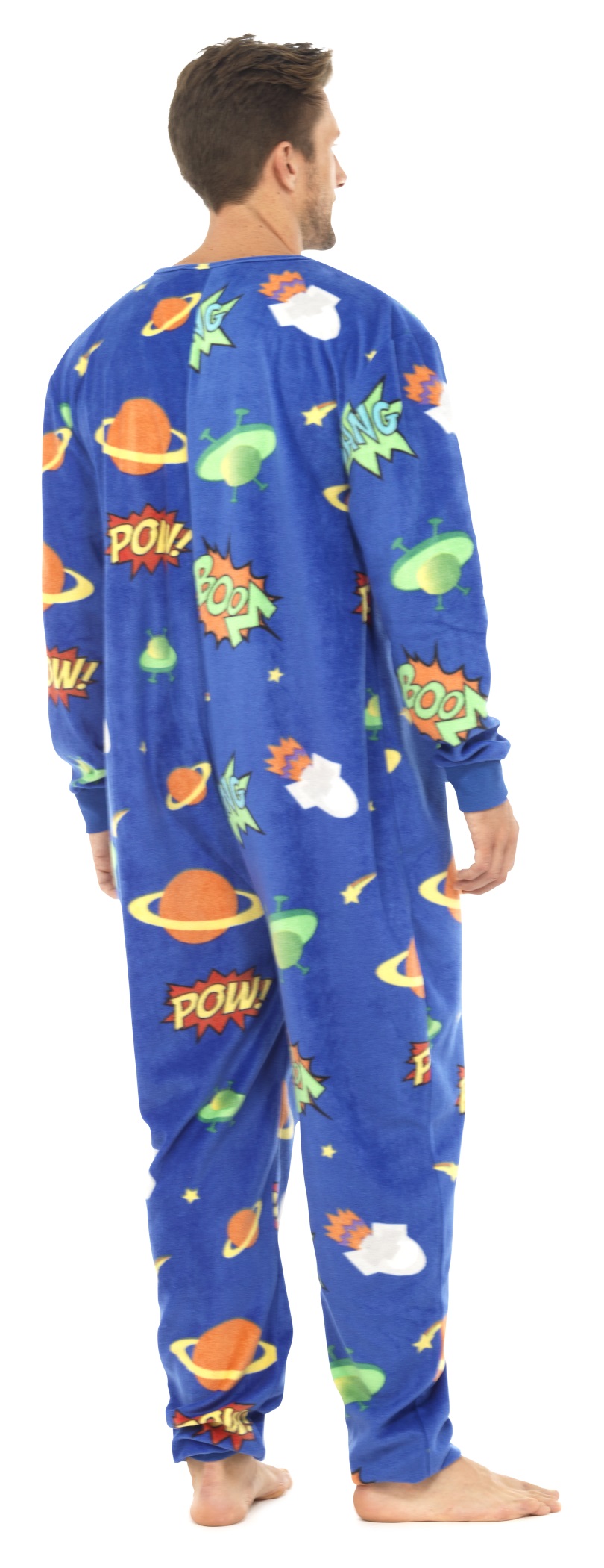 All Listings Cozy Up in Men's Novelty One-Piece Pajamas. Whether you're trying to ward off the winter chills or simply looking for a weekend outfit, men's novelty one-piece pajamas are your perfect lazy day companion. They usually feature plush materials and an easy closure for an outfit that combines the comfort of a blanket with the convenience of a hoodie.